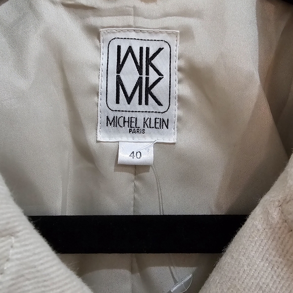 Michel Klein Paris Double Breasted Wool Blend Peacoat Coat Medium Beige - Picture 4 of 11